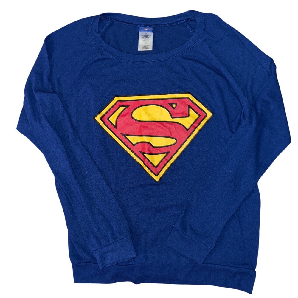 Superman DC Comics Graphic Sweatshirt Jerry Leigh Blue Raglan Pullover XG 15-17